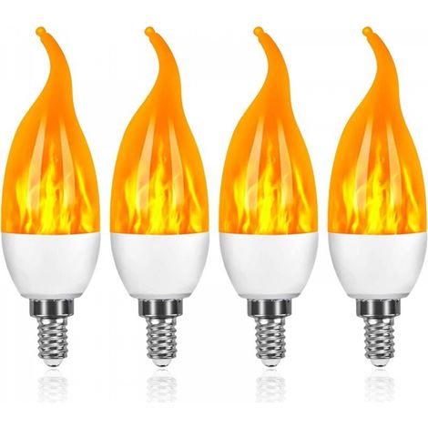 Lot de 4 ampoules LED flamme E14 3 W avec 1 mode d'éclairage, décoratives pour Halloween, Noël, la Saint-Valentin et les mariages. (1/4)