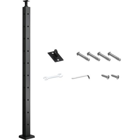 Mophorn 36x1x2 Inch Corner Cable Railing Post with Pre-Drilled L-Shaped Holes, Stainless Steel Construction, Horizontal and Curved Bracket, 1-Pack, Black
