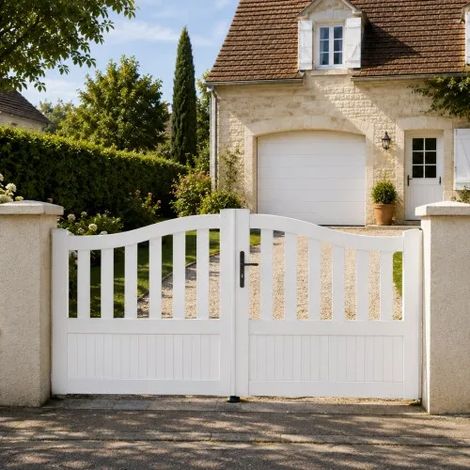 Portail battant manuel PVC blanc structure renforcée H 146 x L 300 cm BREST galbé
