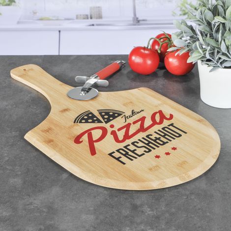 Bambus Pizzabrett - Holz Pizzateller Pizza Schneidebrett Holzbrett Pizzaschieber