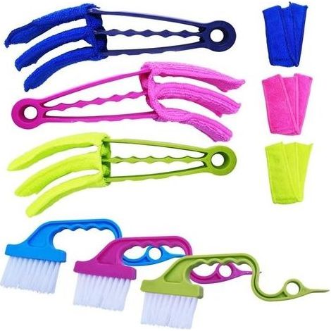 Lot de 9 Outils de Nettoyage pour Volets roulants, Lot de 3 brosses à plumeau avec 3 Manchons Amovibles en Microfibre et 3 brosses de Nettoyage pour Rail,climatiseurs, Bouchons d'aération (1/5)