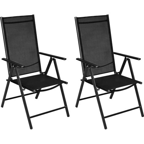 Chaises pliables de jardin-Chaise de terrasse-Chaise d'extérieur lot de 2 Aluminium et textilène Noir (1/5)