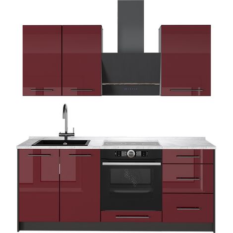 Cucina monoblocco Fame-Line, Bordeaux lucido/Antracite, 190 cm, PL Marmo, Vicco (1/5)