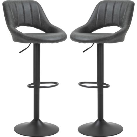 Lot de avec repose-pieds et structure en métal réglables en hauteur pliable gris pour salon tabourets bar, aspect cuir, pivotants, hauteur, métal, 87-109 (1/5)