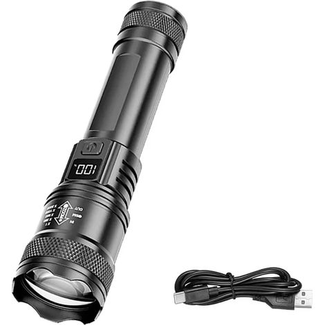Lampe torche LED (batterie intégrée), lampe torche tactique EDC (Everyday Carry) à main zoomable, projecteur d'urgence ultra-lumineux. (1/5)