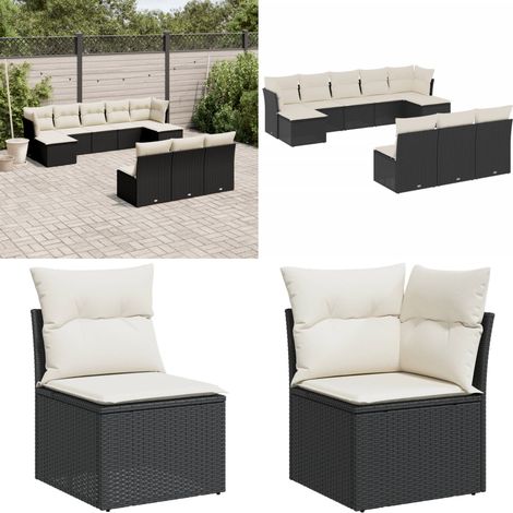 Salon de jardin 10 pcs avec coussins noir résine tressée - Salon De Jardin - Meuble De Jardin - Salon Extérieur - Ensemble Canapé Jardin - Canapé D'extérieur - Home & Living (1/5)