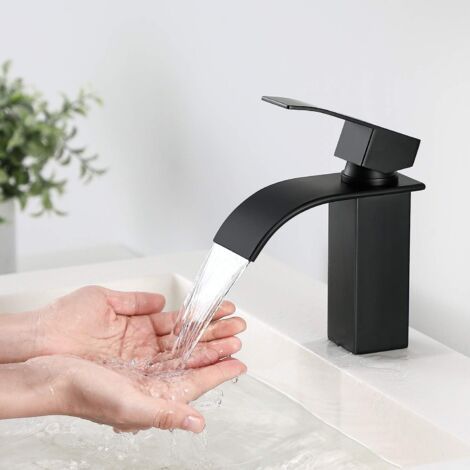 Robinet cascade noir pour lavabo – Acier inoxydable 304 – Cartouche céramique – Économie d'eau 40% – Installation facile (1/5)
