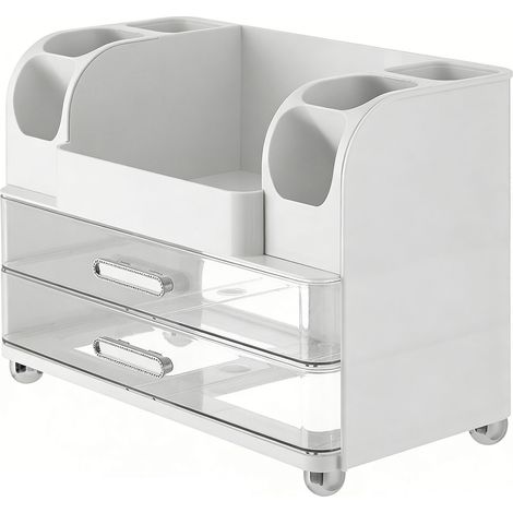 Make-up-Organizer mit Schubladen, Kosmetikvitrine mit Pinselhalter für Badezimmer, Kosmetik- und Parfüm-Organizer, Weiß (1/5)