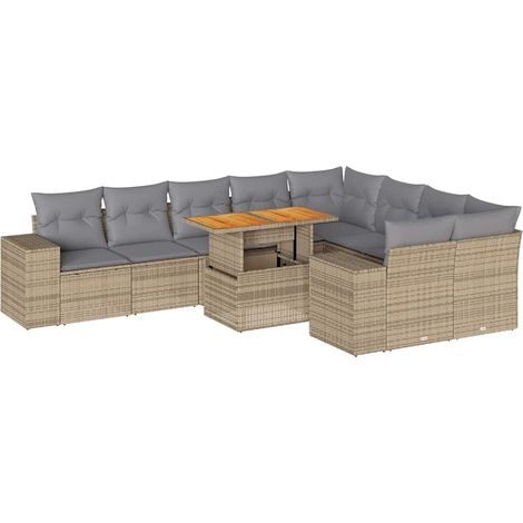 Maison Exclusive - Salon de jardin avec coussins 10pcs beige résine tressée acacia (1/5)