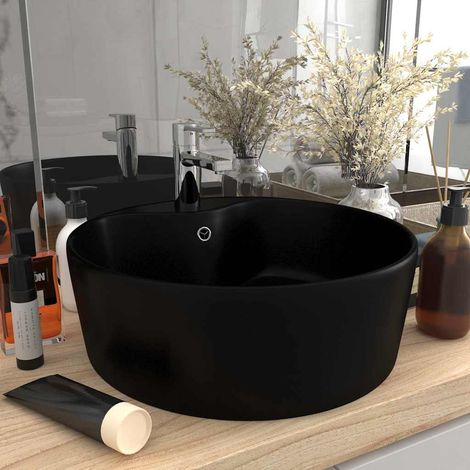 Lavabo de luxe avec trop-plein - Vasque à poser Lavabo à poser Noir mat 36x13 cm Céramique BV417706 - BonneVie (1/5)