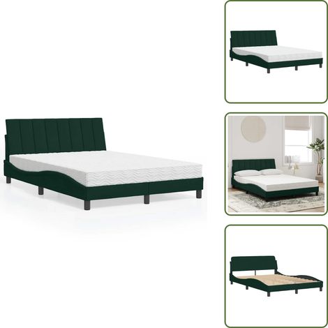 Bett mit Matratze Dunkelgrün 140x200 cm Samt - Bett - Betten - Bettgestell - Bettrahmen (1/5)