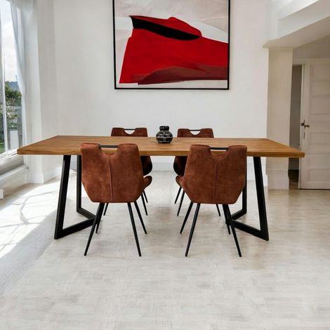 Table à manger bois recyclé teck pied accent 220 cm CLEVELAND (1/4)