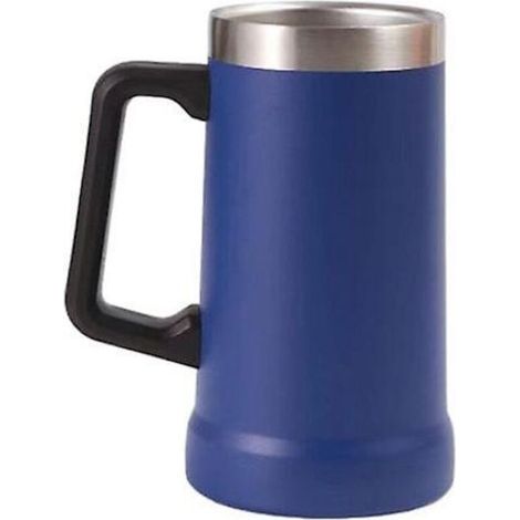 Mug isotherme 700 ml en acier inoxydable à double paroi isolante. idéal pour les boissons chaudes et froides. Grande poignée. incassable. bleu. (1/2)