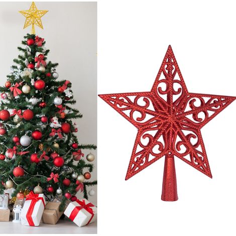 1 pièce Cime d'arbre de Noël, décoration d'arbre de Noël de 20 cm, décoration d'étoile à cinq branches, rouge (1/5)