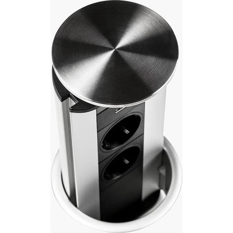 EVOline 1593 1002 1600 Port Torretta da Incasso a Scomparsa 3 Prese Schuko 16A Cavo 3 m colore Nero Acciaio Inox (1/2)
