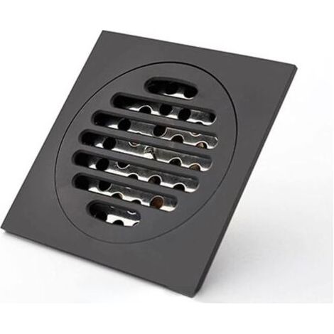 Caniveau de douche carré de 10 cm en laiton noir mat, anti-odeurs, pour baignoire et douche, grille de drainage, siphon de douche, filtre à cheveux, couvercle de siphon de douche extérieur (1/4)