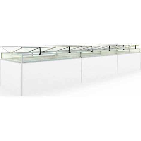 Frühbeetkasten 579x119 cm Frühbeetaufsatz Aufzucht Treibhaus, Aluminium mit Polycarbonat Doppelstegplatten, UV-beständig, inkl. Öffnungsklappen