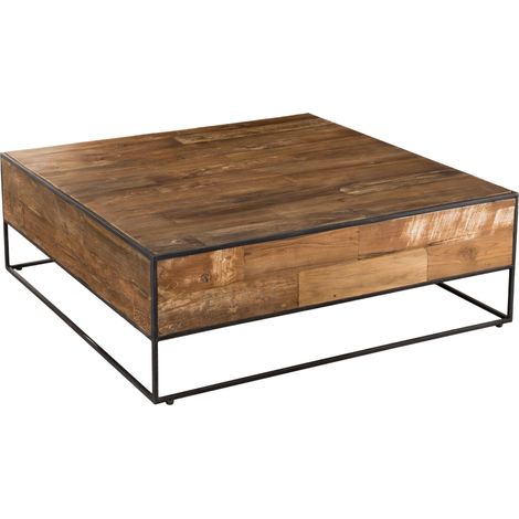 SIXTINE - Table basse bois carrée 100x100cm Teck recyclé et métal (1/5)