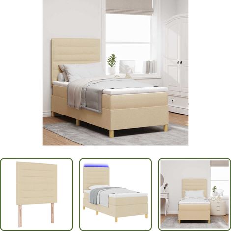 Lits LED - Lit à ressort LED avec matelas Crème 90 x 190 cm tissu (1/5)