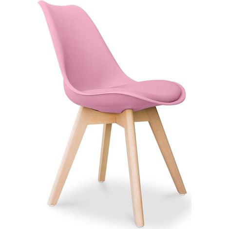ORION91® - SIRIO Dining Chair in Pink with Polypropylene Seat and Beech Wood Legs, 82cm High, Nordic Style for Dining Room, Kitchen, or Office, Ergonomic Design Supports 110kg (1/5)