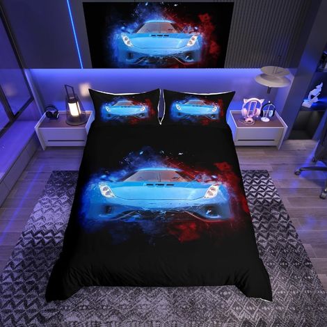 Microfibre avec Housse de Couette et 1 taie d'oreiller Voiture de Course Bleu (1/5)