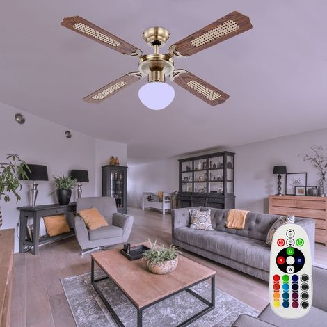 LED Deckenventilator mit Zugschalter Ventilatorlampe Decke Fernbedienung Ventilator Deckenleuchte dimmbar, Vor-Rücklauf, 1x RGB LED 3,5W 320Lm, D 106,6 cm (1/5)