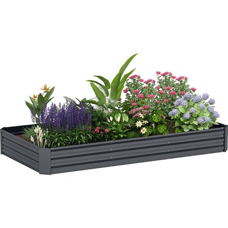 Fond ouvert bac potager surélevé en acier galvanisé 835 L, jardinière extérieure 240x120x30 cm gris foncé (1/5)