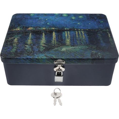 Boîte vintage en fer-blanc avec serrure, petite boîte de rangement pour argent ou bijoux-24.5X18X8.5CM (1/2)