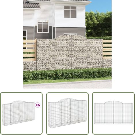 Paniers à gabions arqués 6 pcs Mur en gabion Clôture de gabion 300x50x160/180 cm fer galvanisé 76609 (1/5)