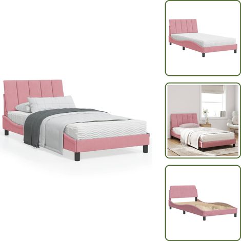 The Living Store Lit avec matelas Hanko rose 100x200 cm velours - Matelas en mousse (1/5)