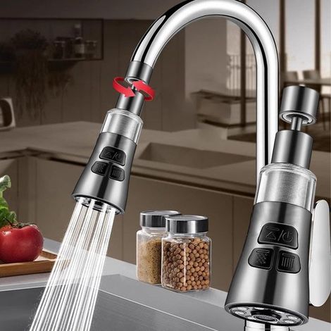 Filtro de agua giratorio para grifo de cocina. Permite tres niveles de agua y gira 360°. Ideal para cocinas familiares y fregaderos de apart，gris (1/5)