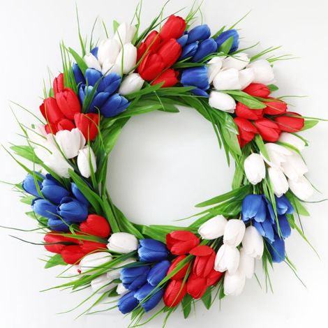 Couronne De Tulipes - 40 Cm De Diamètre - Pour Porte D'Entrée Mur Fenêtre Intérieur Extérieur - Décoration Printemps Été Mariage Fêtes - 1 Pièce (1/5)