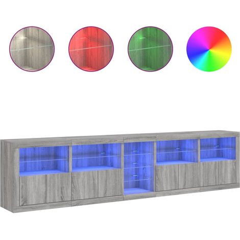 Credenza cassettiera mobile contenitore organizer cucina soggiorno salotto con luci LED sonoma 283 x 37 x 67 cm grigio 020030071