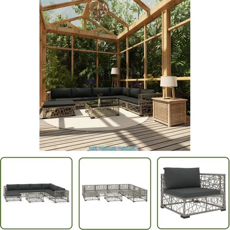 The Living Store 8-tlg. Garten-Lounge-Set mit Auflagen Poly Rattan Grau - Gartenmöbel - Loungemöbel - Rattanmöbel - Outdoormöbel - Esszimmergarnituren (1/5)