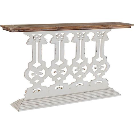 Console classique en bois blanc et plateau bois - 142x30x83cm (1/5)