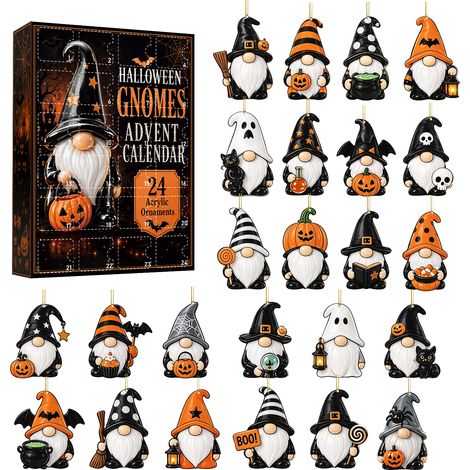 Adventskalender 2026 – 24-teilig – mehrfarbig – Acryl – 8 cm flache Hängeanhänger – Halloween-Wichtel-Design – Hängedekoration – geeignet für Halloween-Partys und als Innendekoration (1/5)