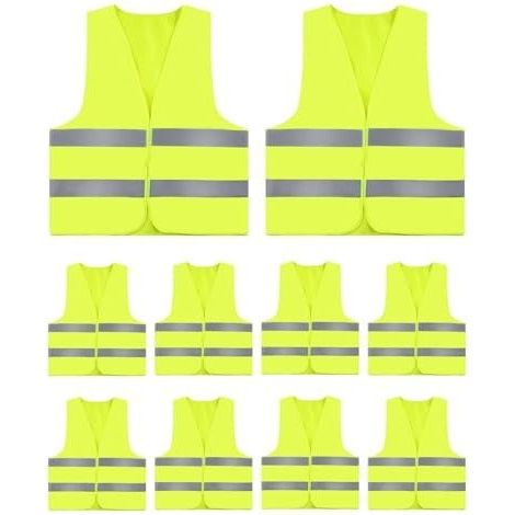Lot de 10 Gilets Jaunes de Sécurité Réfléchissants Haute Visibilité, Gilet Jaune Adulte et Enfant, G/ilet Jaune Voiture, Gilet Réfléchissant Fluorescent pour Vélo, Chantier (1/5)