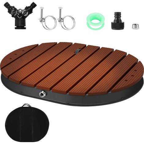 Douche de sol avec roue et buses en cuivre, hauteur de la fontaine jusqu'à 4 m, douche extérieure avec fonction de massage antidérapante, douche sauna en aluminium/WPC/aspect bois (1/5)