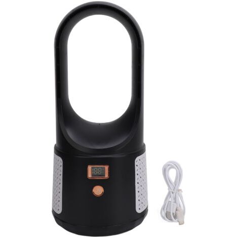 QORVA- Ventilateur de bureau USB, 6 vitesses, silencieux, Portable, sans lame, avec affichage de puissance, pour la maison, la chambre à coucher, le bureau, noir (1/5)