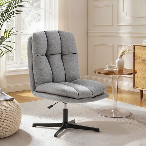 Fauteuil pivotant de salon en tissu effet lin et métal. 63 x 75 x 92-102 cm. Gris clair (1/5)