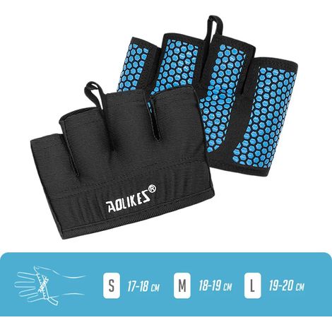 (Bleu, Taille L) Gants de fitness demi-doigts, unisexes, adaptés à l'haltérophilie et au bodybuilding. (1/2)