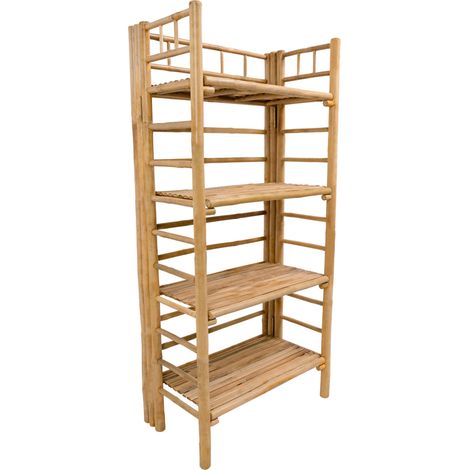 Nordlys - Etagere de Rangement 4 Niveaux en Bois de Bambou Massif