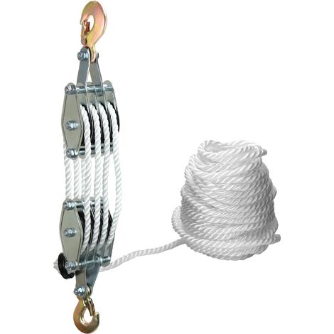 Poulie de palan à corde de 2000 kg - Acier galvanisé - 8 Poulies - Levage 2,4m - Corde de nylon résistant de 20 m (1/5)