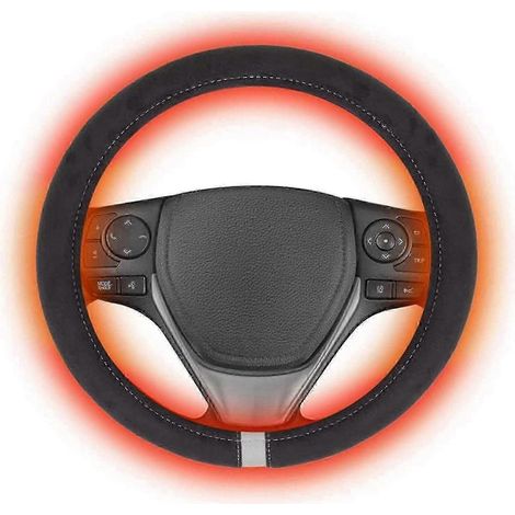 Housse de volant chauffante automatique 12 V 15 pouces pour voiture, universelle, pour l'hiver, avec chauffe-mains et protection pour volant - zzy (1/5)