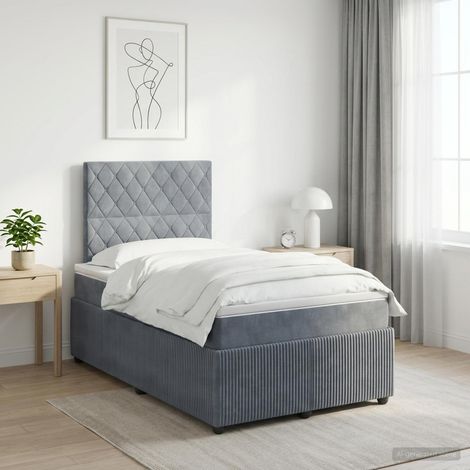 Cama box spring con colchón Gris oscuro 120 x 190 cm Terciopelo (1/5)