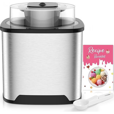 Sorbetière Turbine à Glace, Sorbetière Électrique, Machine à Glace en Acier Inoxydable, 2L Machines à Glace et Sorbetière pour Sorbet Glace, Crème Glacée et Yaourt Glacé