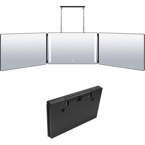 Specchio a 360° in 3 direzioni con LED, specchio da barba pieghevole, specchio per il trucco regolabile in altezza, specchio per il trucco, specchio per il trucco