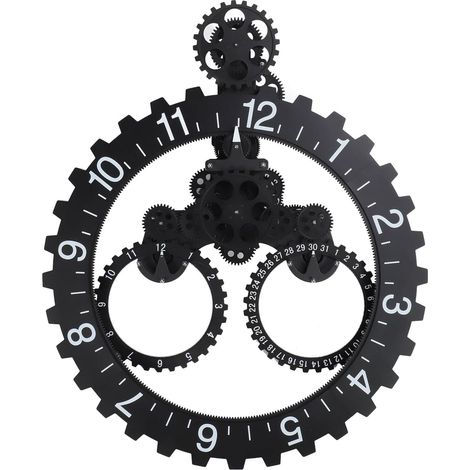 Horloge Mécanique à Engrenages, Horloge Murale Rétro à Grande Roue, Horloge Murale Suspendue à Affichage Numérique à Pointeur Simple Face de Style Européen de Noir (1/5)