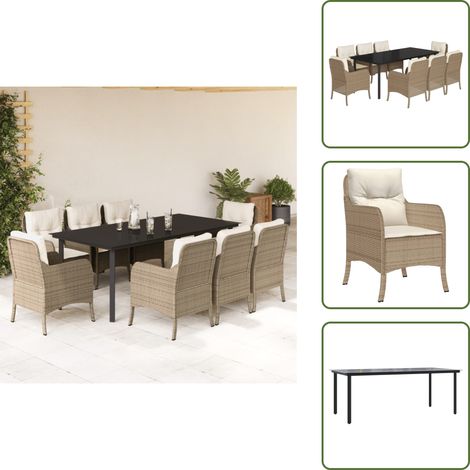 Sitzkissen - vidaXL 9-tlg. Garten-Essgruppe mit Kissen Beige Poly Rattan - Rückenkissen (1/5)