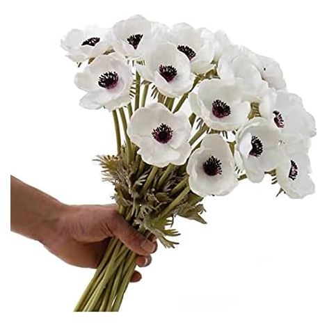 Anémone Artificielle - Fleur en Soie avec Feuillage Vert - Tige en Plastique - Longueur 43 cm - Décoration Intérieure Maison Bureau Restaurant Mariage - Lot de 10 (1/5)